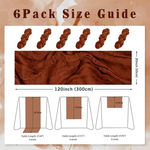 6 Pack Terracotta Cheesecloth Table Runner 10FT Boho Rustic Cheese Cloth Table Runner for Wedding 20 x 120 Inch Long Bridal Shower Baby Shower Gauze Fabric Sheer Birthday Party Table Decorations - Image 2