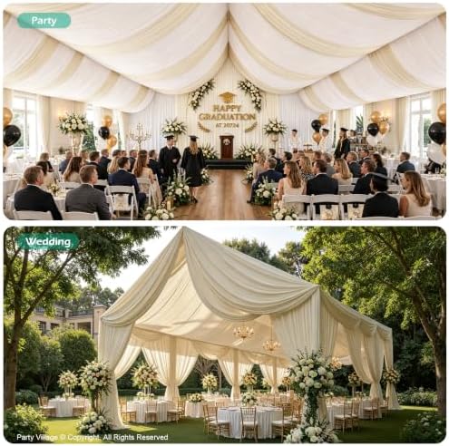 2 Panels 5ft(W) x 20ft(L) Beige Ceiling Drapes for Wedding Parties - Image 4