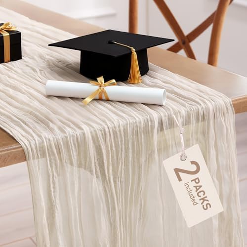 Pureegg 2 Pack Cheesecloth Table Runner 120 Inch Ivory by Pureegg
