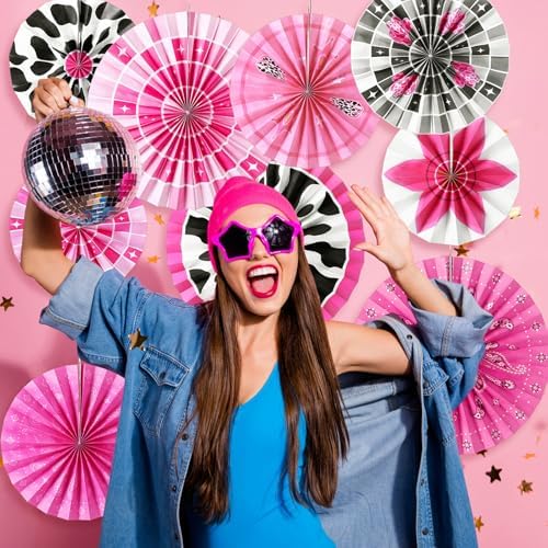 Outus 9 Pcs Disco Cowgirl Party Decorations Paper Fans - Image 5
