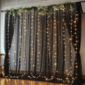 20ft x 10ft Black Backdrop Curtain with Lights String for Parties, Sheer Tulle Wedding Photo Backdrops Drapes for Baby Shower Birthday Party Decorations Background for Photography by Shillance
