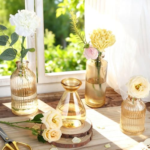 UPBUD Gold Glass Bud Vases Set of 36, Mini Flower Vase for Centerpieces, Small Amber Bud Vases in Bulk for Wedding Decorations, Vintage Vase for Table, Recepetion, Home Décor - Image 6