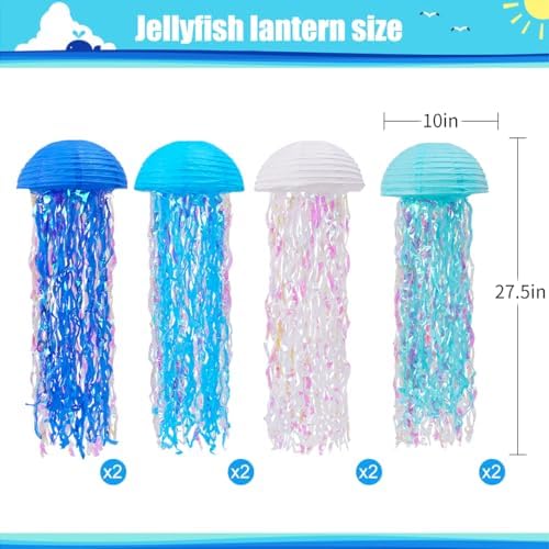 Jellyfish Paper Lanterns Mermaid Party Decorations Pack of 8 - Image 2