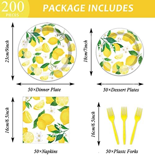 50 Guests Lemon Party Decorations Plates and Napkins Yellow Lemons Summer Party Supplies for Birthday Baby Shower Lemon Theme Disposable Plates Tableware Set 200 PCS - Image 2