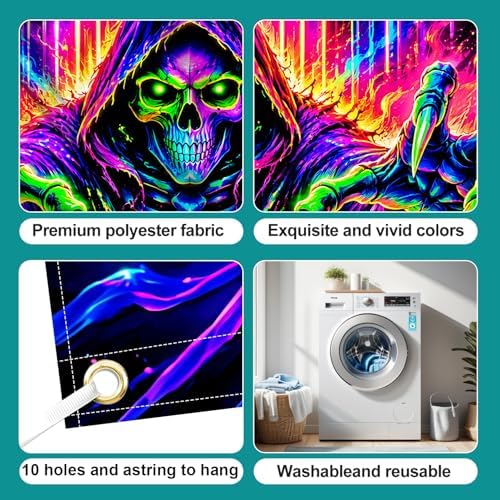 7 x 16 ft Neon Skull Blacklight Halloween Garage Door Decorations Halloween decorations Witch Door Cover, Hanging Banner Cauldron Backdrop Mural for Home - Image 4