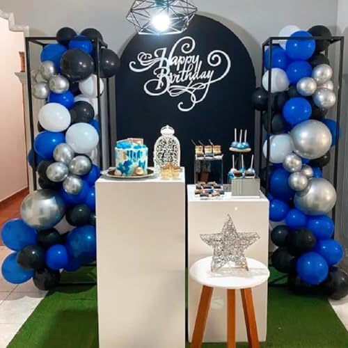 MEBAY Blue Silver Black Balloons Garland Arch Kit, 146 Pcs Royal Light Blue Metallic Confetti Silver Balloons for Baby Shower Graduation Anniversary Retirement Birthday Party Decoration - Image 7