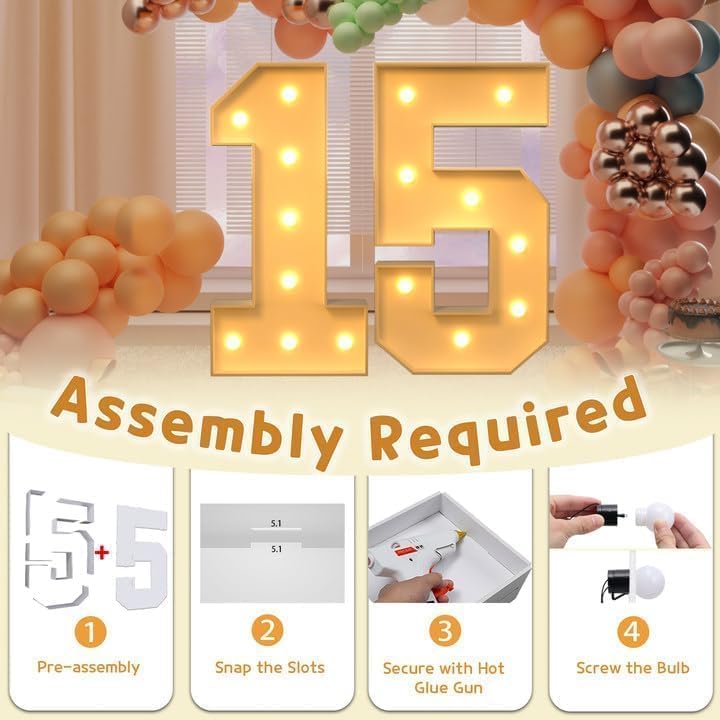 imprsv 15 Marquee Numbers, 3FT Light Up Numbers for 15th Birthday Decor - Image 3