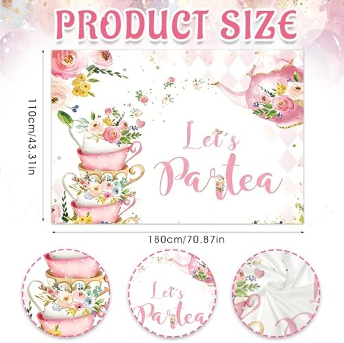 2 Sets Tea Party Balloon Column Stand Kit with Let's Partea Backdrop & 100 Balloons Adjustable Balloon Tower Stand with Bases for Girls Birthday Baby Bridal Shower Garden Party Decor Supplies - Image 3
