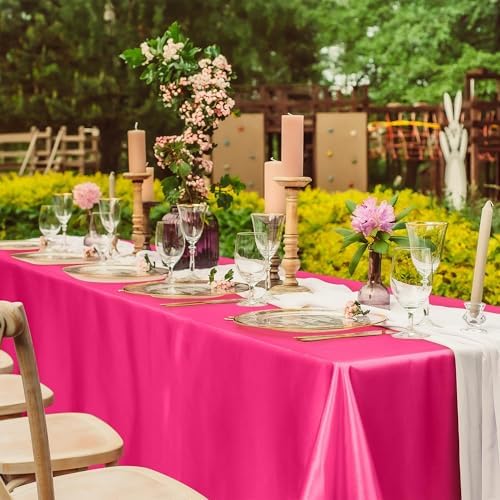TURSTIN 4 Pack Hot Pink Satin Tablecloth 102 x 58 Inch Overlay Table Cover - Image 6
