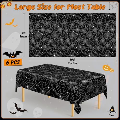 6 Pack Spiderweb Tablecloth 54" x 108" Halloween Table Cloths Disposable - Image 2