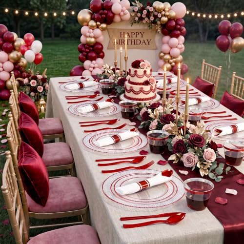 Ciaell 350 Piece Red Plastic Plates for Weddings Parties - Image 4