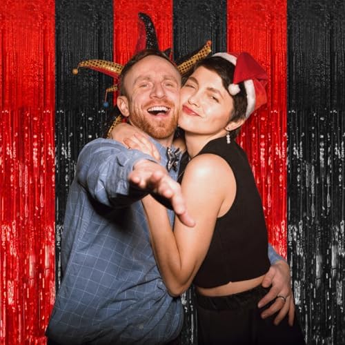 2 Pack Black and Red Backdrop Party Decorations Tinsel Curtain Halloween Party Streamer Foil Fringe Birthday Decorations Photo Booth Fancy Ball Christmas New Year Graduation Party Decor Decor - Image 2