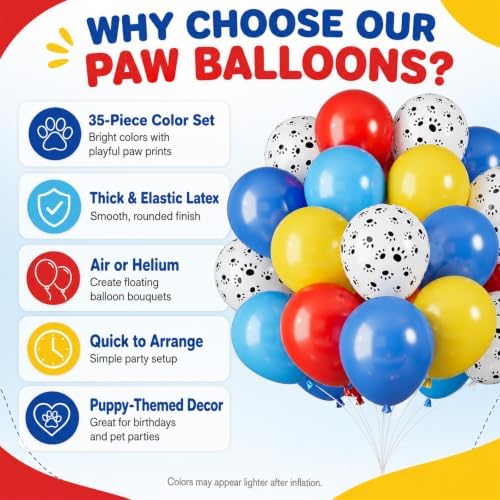 Red Blue Yellow Balloons, Paw Print for Kids Puppy Pet Dog Birthday Party - Image 3