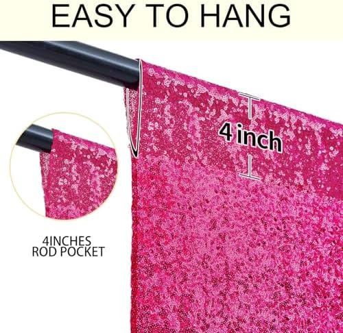 2×8FT-2PCS Hot Pink Sequin Backdrop Curtains Panels, Fuchsia Photography Backdrop Glitter Curtains Fabric Background for Christmas Wedding Party Decor - Image 5