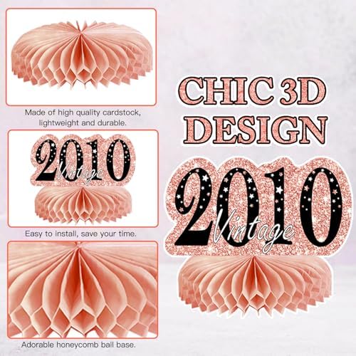 9Pcs Rose Gold Sweet 16 Birthday Decorations Honeycomb Centerpieces for Girls,Pink Happy 16th Birthday Centerpieces Tables Toppers Party Decorations Supplies 16th Table Sign Decor - Image 3