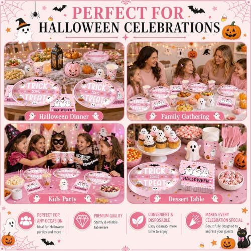 40Pcs Halloween Paper Plates and Napkins Set Trick or Treat Ghost Tableware - Image 5