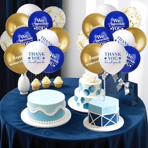 40pcs Happy Work Anniversary Decorations Balloons Blue Gold Happy Workiversary Thank You We Appreciate You Balloons Work Anniversary Decorations for Office Employee Appreciation Gifts for Worker - Image 6