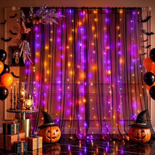 Ledido 10×8ft Black Tulle Backdrop Curtains with RGB Lights, 2 Panels 5×8ft - Image 7