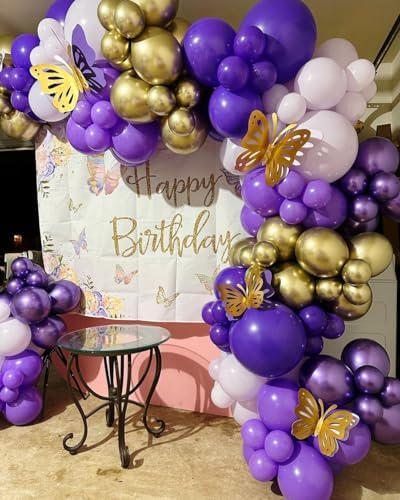 Purple Balloon Arch Kit, ADOINBY 153Pcs Different Sizes inch Lavender Metallic Purple and Gold Balloons and Confetti Party Balloon Garland Kit for Women Birthday Baby Shower Wedding Party Decorations - Image 7