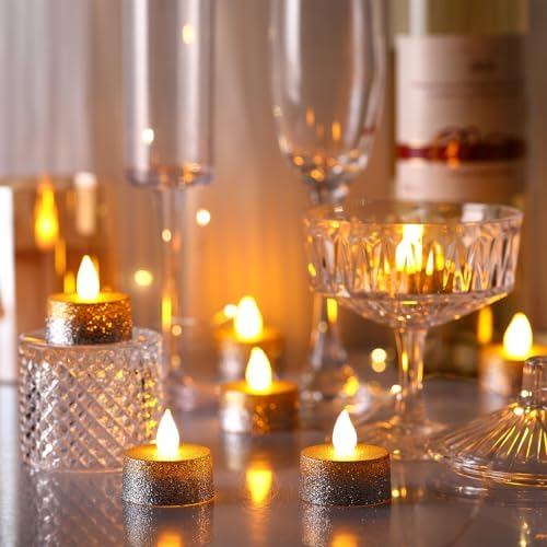 Retisee 48 Pack Flameless LED Candles Glitter Decor,Gold,Silver,1.65 Inch - Image 3