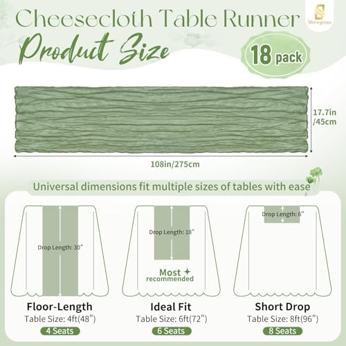 18 Pack Sage Green Cheesecloth Table Runner 17x108 Inches Boho Home Decor - Image 2