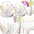 Funnymoom 452 Pcs Wildflower Party Supplies Include Spring Floral Disposable Paper Plates Napkins Cups Tablecloth and Cutlery Straws for Wedding Garden Tea Party Decoration Bridal Shower Baby Shower by Funnymoom