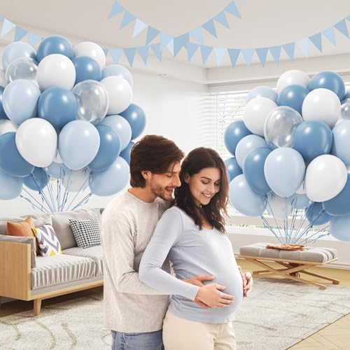 60pcs 12inch Dusty Blue Balloons with Clear Balloons - Image 5