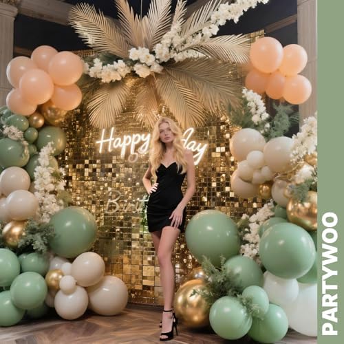 PartyWoo Pink and Green Balloons 66pcs 12 Inch Gold White Green Balloons - Image 4