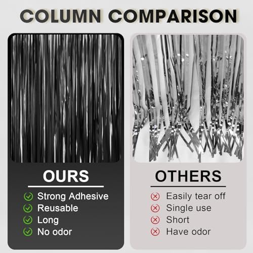 Voircoloria Foil Fringe Backdrop Curtains, 3.3x6.6ft,Black, 3pcs - Image 5