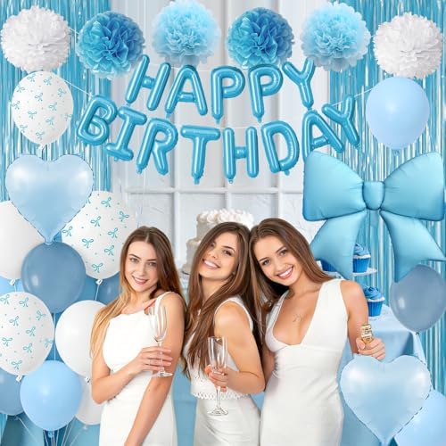 Blue Bow Birthday Decorations for Girls Women, Happy Birthday Balloons - Image 4