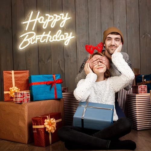 Happy Birthday Neon Signs for Party Decor Dimmable LED Birthday Neon Light for Wall Decor Light Up Happy Birthday Led Signs for Backdrop Birthday Any Ages Bday Celebration Decoration, Warm white - Image 7