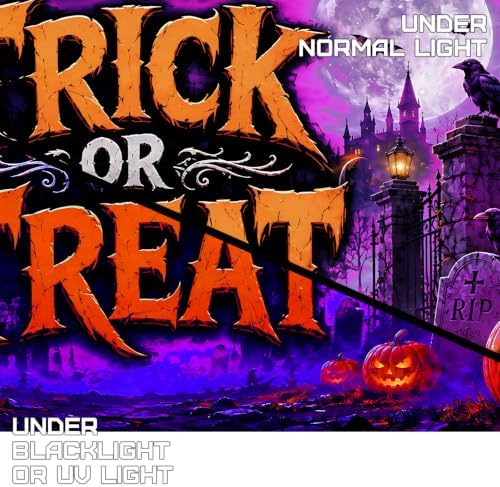 7 x 16 ft Trick Treat Halloween Garage Door Decorations Halloween decorations Door Cover, Blacklight UV Reactive Hanging Banner for Home, Outdoor, Indoor, Spooky Party, Wall, Window - Image 3