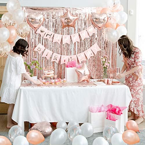 225 PC Rose Gold Birthday Party Decorations Kit for Girls, Teens, Women - Happy Birthday Banner, Curtains, Table Runner, Balloons, Sash, Tiara, Cake Topper, Plates, Cups, Napkins, Straws for 25 Guests - Image 5