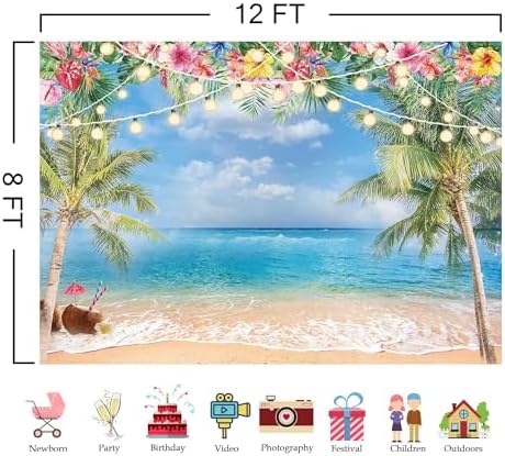 12x8ft Summer Hawaiian Beach Photography Backdrop - Image 4