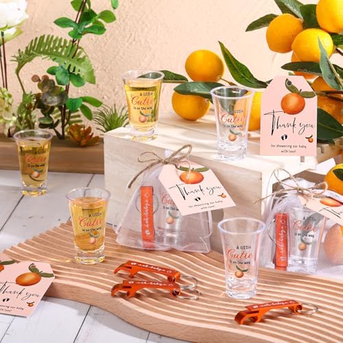 50 Sets Baby Shower Favors Shot Glasses Keychain Gifts, Cutie, Orange - Image 5