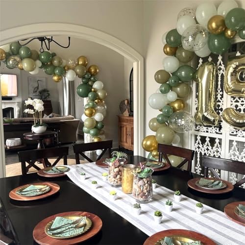 Sage Green Balloons Set, 60Pcs 12 Inch Olive Macaron Pastel Green Balloons with Metallic Confetti Gold Jungle Latex Balloon for Birthday Party Woodland Safari Baby Bridal Shower Decorations Supplies - Image 7