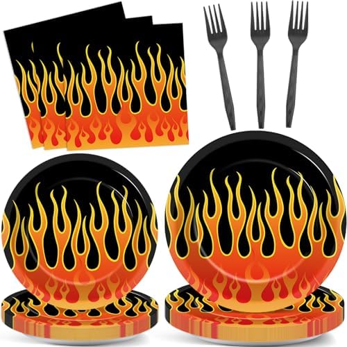 96pcs Flame Party Plates Napkins Fire Birthday Party Decorations by CHUNNIN