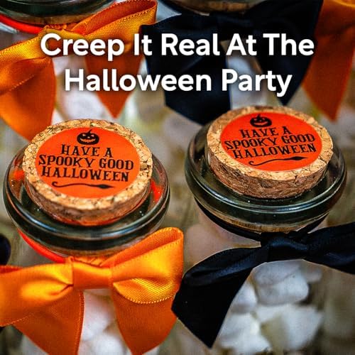 Ethisa Vintage 12 Pack Halloween Glass Jars with Ribbons and Stickers - Candy Party Favors for Trick or Treat - Halloween Party Favors and Table Centerpieces Decorations - Halloween Theme Potion Jars - Image 5