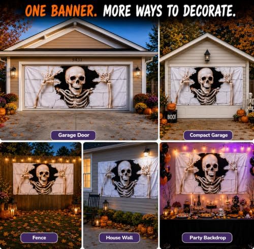 6 x 13 FT Giant Skull Halloween Garage Door Decorations Skeleton Garage Door Cover Hanging Banner,Horror Skull Backdrop Mural for Home,Outdoor,Indoor,Spooky Party,71 x 157 Inch - Image 4