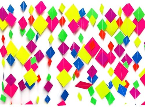 123feet UV Paper Neon Streamers & Garlands - Diamond Shape Black Light Decorations, Glow Party Favors & Supplies for Wedding & Birthday Celebrations - Image 7