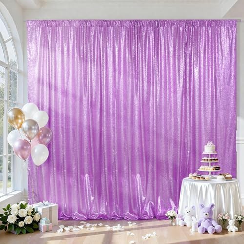 SquarePie 10x10ft Lavender Sequin Backdrop, High Density Non-Transparent Glitter Curtain for Photography, Birthday, Wedding Party Decorations, Thick Solid Background with 4" Rod Pocket, 1 Panel by SquarePie