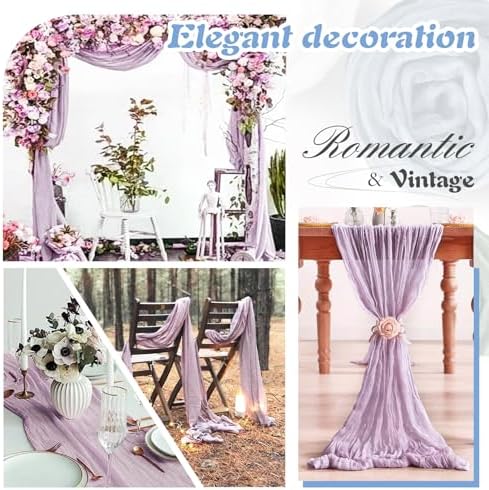 Lilac Cheesecloth Table Runner 2 Pack 35" Boho Gauze 120 inches Long Runner Rustic Sheer Fabric Bulk for Baby Shower Wedding Bridal Birthday Party Picnic Table Decorations - Image 4