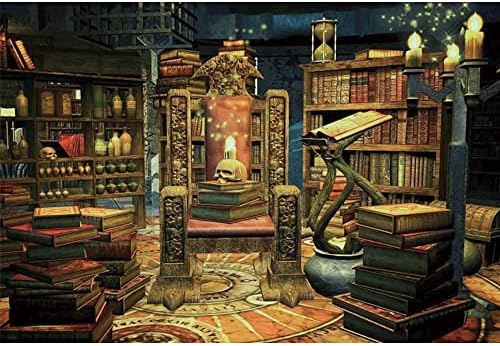Renaiss 10x8ft Witches Lab Magic Room Backdrop - Halloween Photography Background with Bookshelf, Candle, Cauldron - Perfect for Parties & Photo Booths by Renaiss
