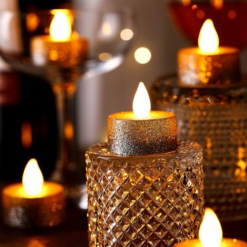 Retisee 48 Pack Flameless LED Candles Glitter Decor,Gold,Silver,1.65 Inch - Image 6