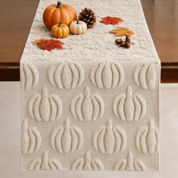 Fall Table Runner 13x48 Inch Soft Plush Faux Fur Jacquard Beige Pumpkin Table Runner, Seasonal Autumn Kitchen Dining Table Decoration for Home Party Decor ZR009A48 by Unknown