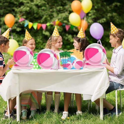 96 Pcs Pink Beach Ball Party Supplies Tableware Summer Pool Ball Party Paper Plates and Napkins Set Beach Birthday Party Favors Decorations for Kids Baby Shower Birthday Party Decor Serves 24 - Image 5