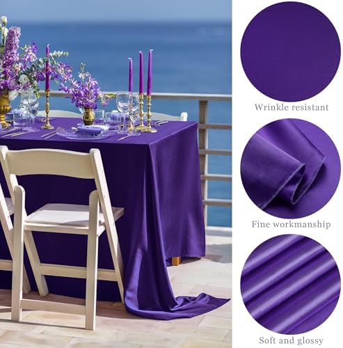 TURSTIN 1 Pack Dark Purple Satin Tablecloth 102 x 58‘’ Overlay Table Cover - Image 3