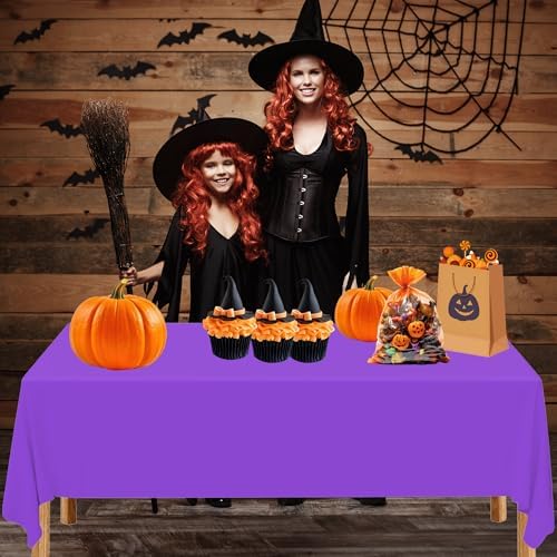 12 Pack Halloween Tablecloth, Orange Black Purple Plastic Table Cloths - Image 4