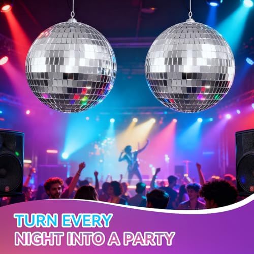 Youdepot Disco Ball 4 Inch 2-Pack, Silver Mirror Balls with Hanging Strings - Image 2