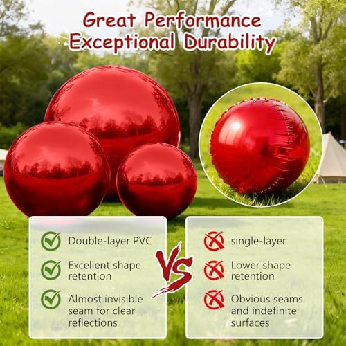 Red Inflatable Mirror Ball 39.4in, Reusable Hanging Mirror Balls Decor Shiny, PVC Large Event Decoration Disco Bubble for Holiday, Party, Wedding - Without Air Pump (1 Piece, 3.28ft) - Image 6